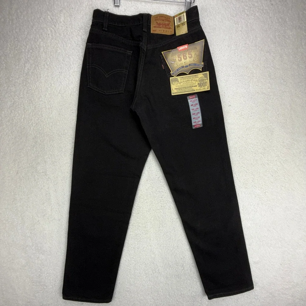 Levis 565 Loose Fit Wide Leg Jeans Mens 29x34 Black Denim USA NOS NWT